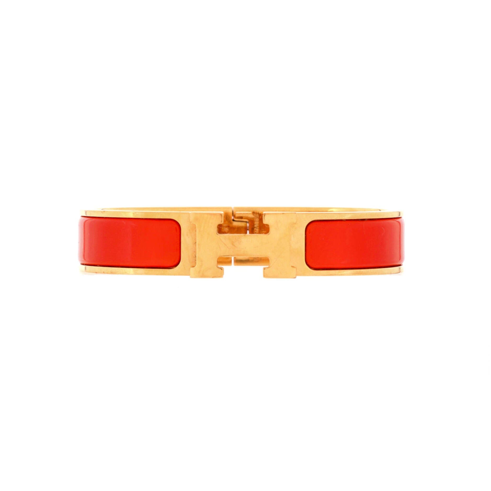Pre-Owned Hermes Clic H Bracelet Enamel Narrow, Main, color, Orange