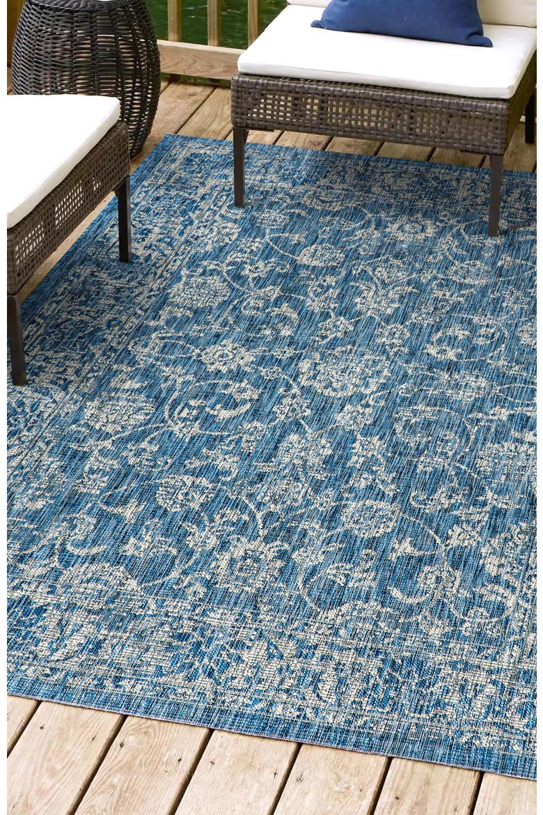 Tela Bohemian Textured Weave Floral Indoor/Outdoor Area Rug, Alternate, color, Navy/Gray