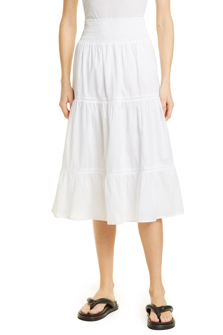 Edina Cotton Tiered Skirt, Main, color, BRIGHT WHITE