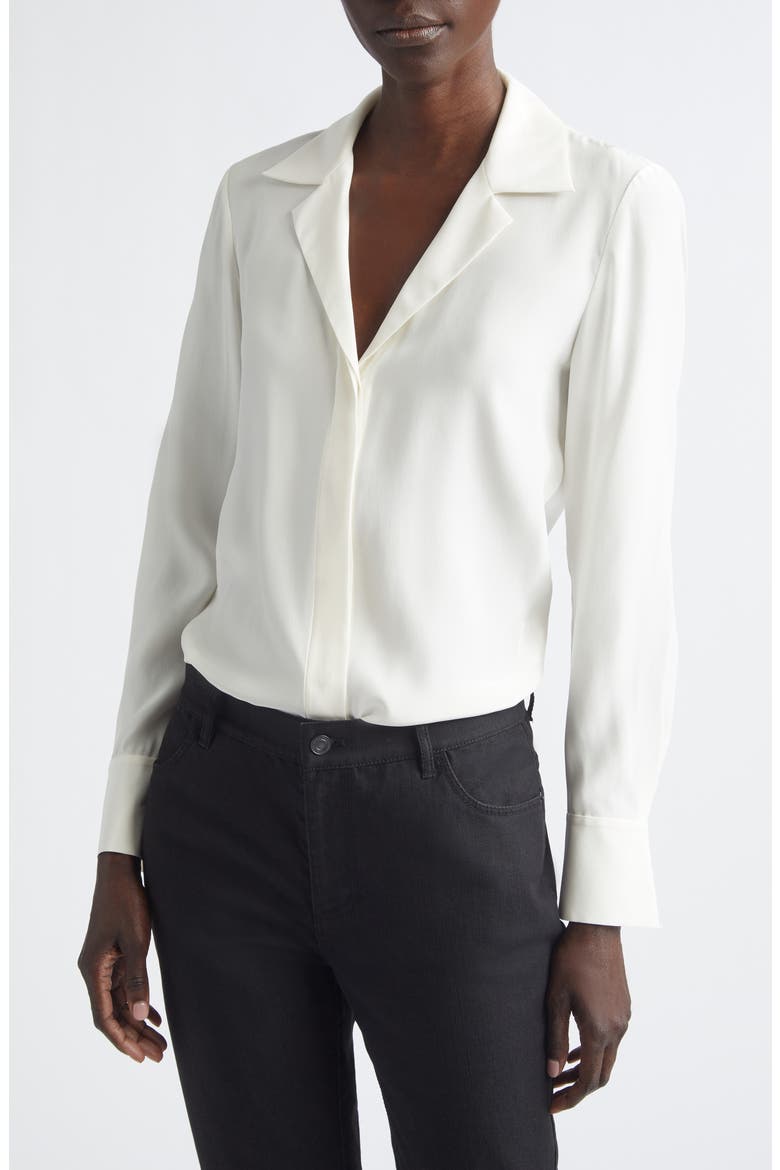 Scottie Notched Collar Silk Button-Up Shirt, Main, color, CLOUD