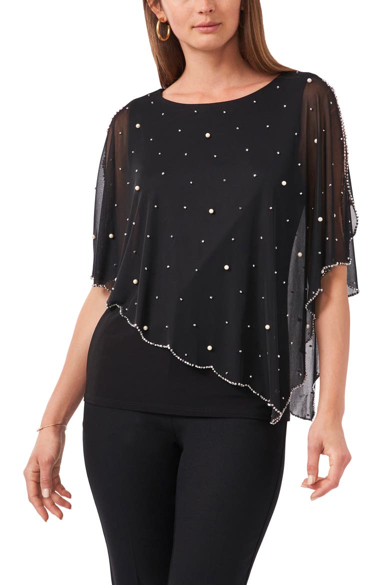 Beaded Overlay Jersey Top, Main, color, RICH BLACK