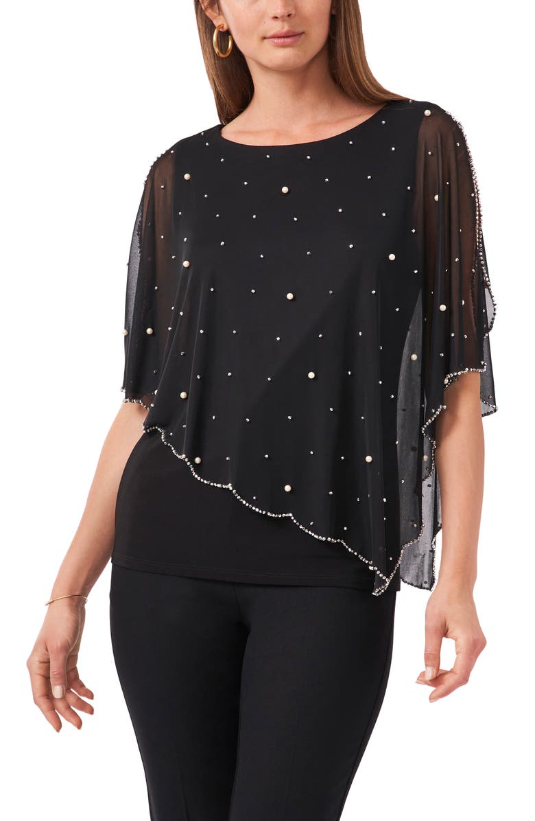 Chaus Beaded Overlay Jersey Top, Main, color, Rich Black