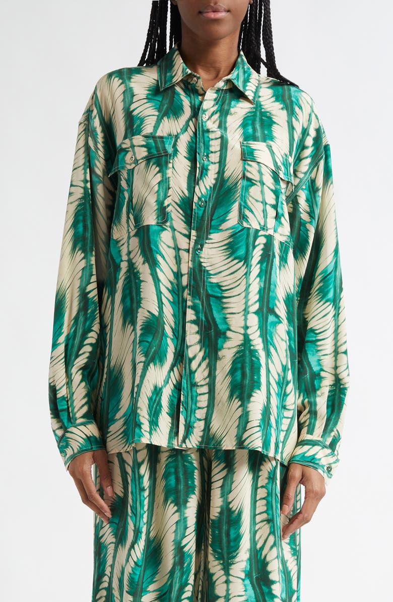 Ulla Johnson Soren Silk Button-Up Shirt, Main, color, Acacia