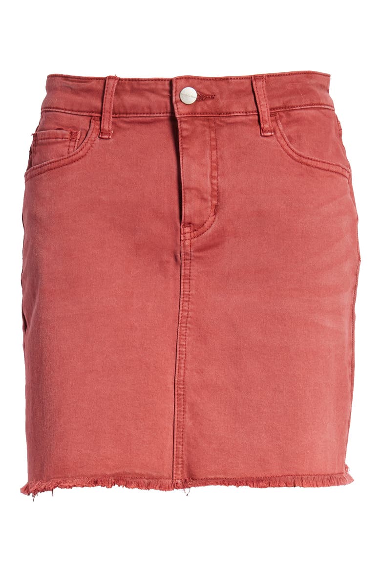 Denim Fray Hem Miniskirt, Alternate, color, RED PEAR