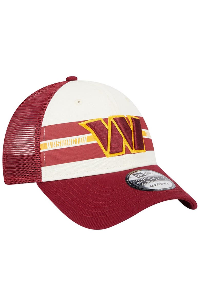 New Era Men's New Era Cream/Burgundy Washington Commanders Team Stripe Trucker 9FORTY Snapback Hat, Alternate, color, 