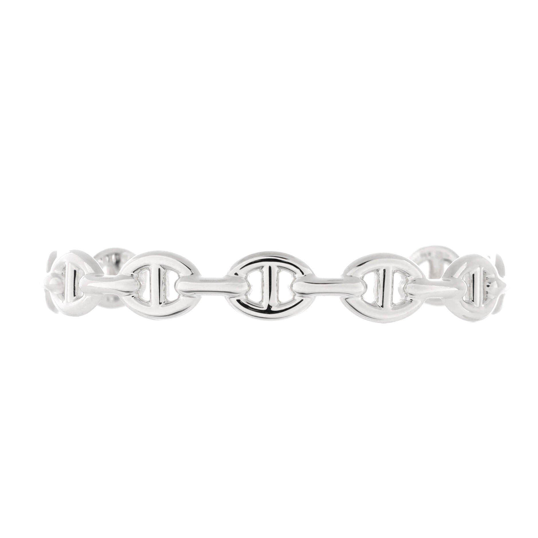 Pre-Owned Hermes Chaine d'Ancre Enchainee Cuff Bracelet Sterling Silver Medium, Main, color, Silver