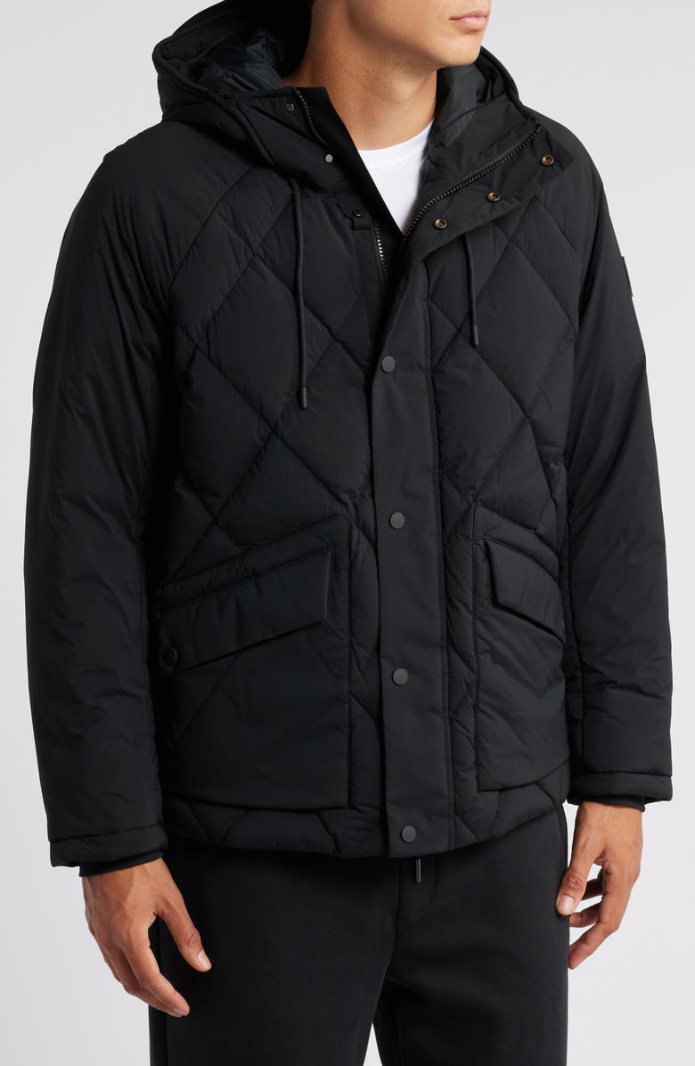 BOSS Cixus Quilted Hooded Down Coat, Alternate, color, Black