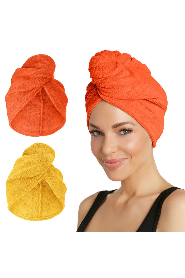 2 Pack Microfiber Hair Towel Wraps for Straight, Wavy, Curly Hair, Main, color, Orangeade