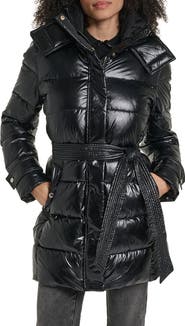 KARL LAGERFELD PARIS Belted Hybrid Puffer Coat