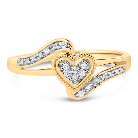 14K Yellow Gold Plated Silver Diamond Accent Filigree Heart Promise Ring