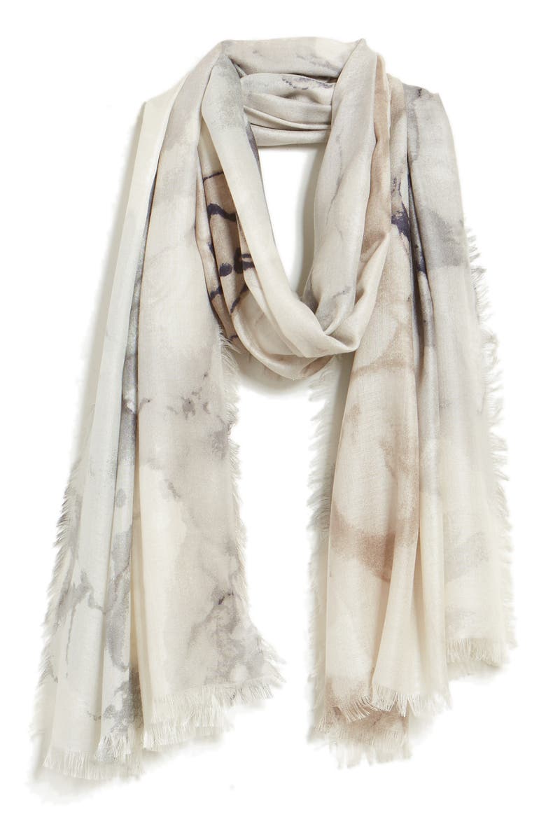 Eyelash Trim Print Cashmere & Silk Wrap, Main, color, GREY MAY BOUQUET PRINT
