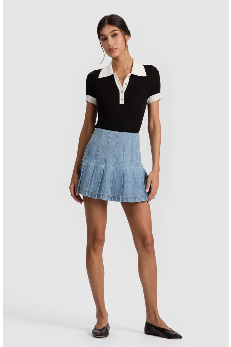 Carter Pleated Denim Miniskirt, Alternate, color, ROCKSTAR BLUE