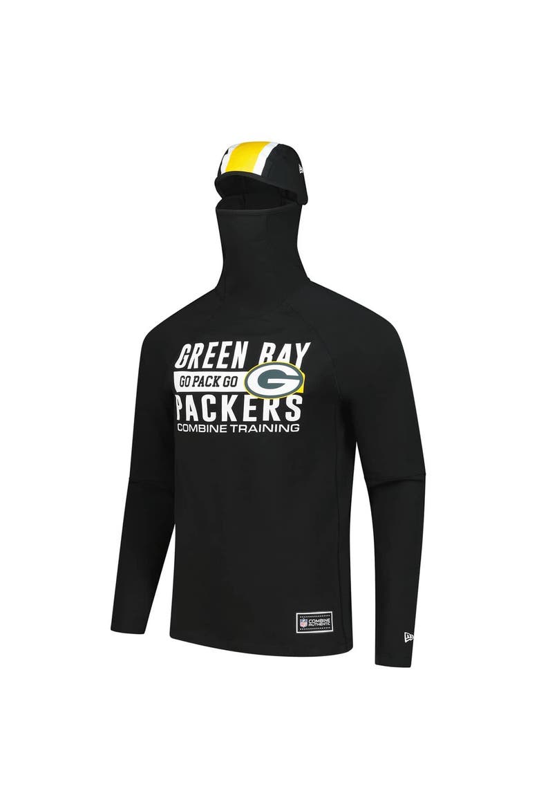 Men's New Era Black Green Bay Packers Functional Fandom Balaclava Helmet Stripe Tri-Blend Hoodie, Alternate, color, Black