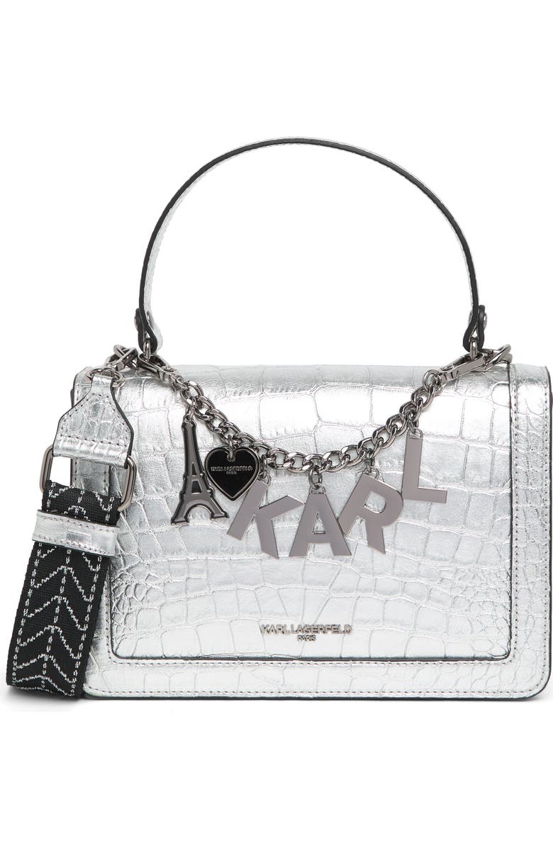 KARL LAGERFELD PARIS Simone Croc Embossed Leather Crossbody Bag, Main, color,