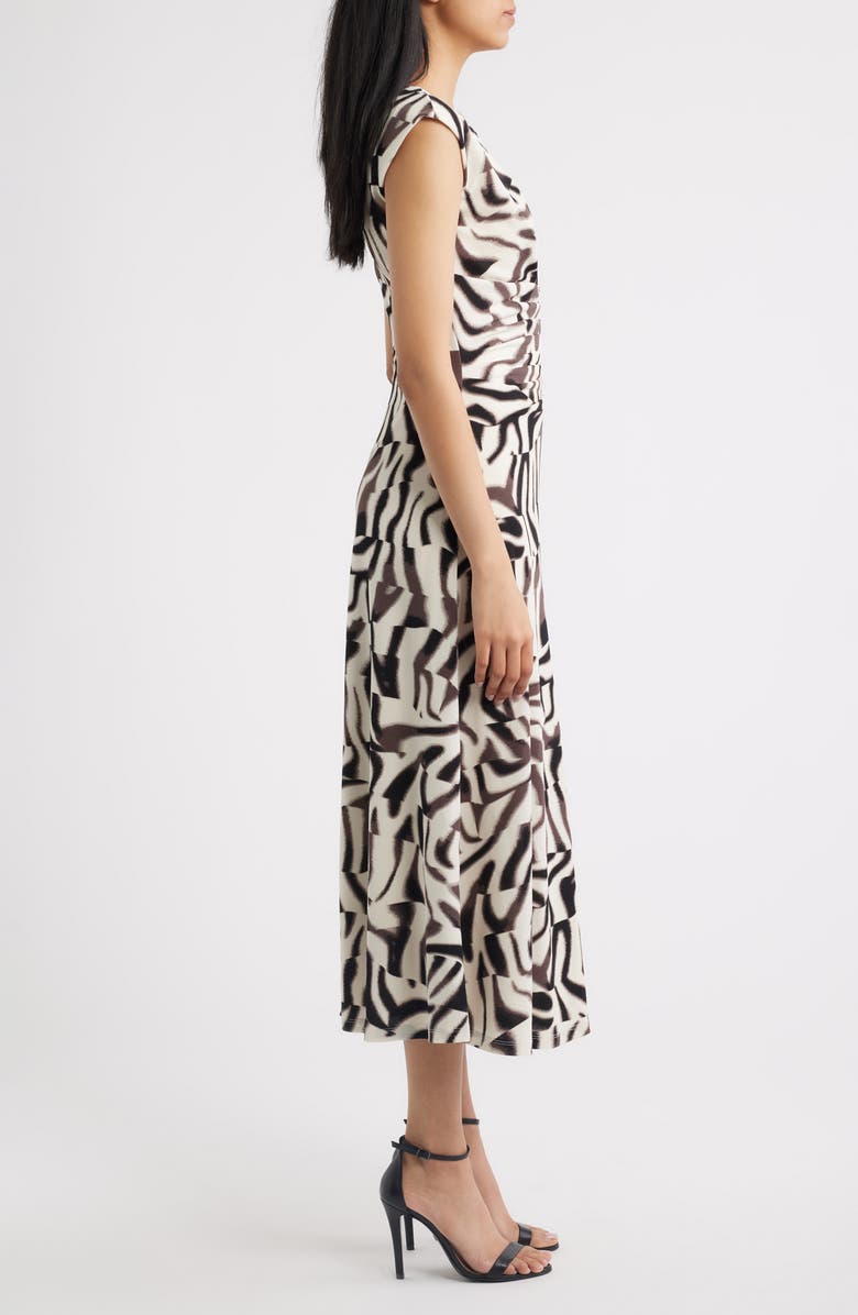 Anne Klein Ruched Sleeveless Jersey Midi Dress, Alternate, color, Mollasses/ White Dove