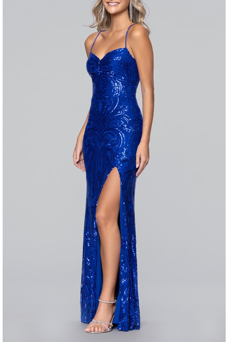 Sequin Sleeveless Gown, Alternate, color, ROYAL