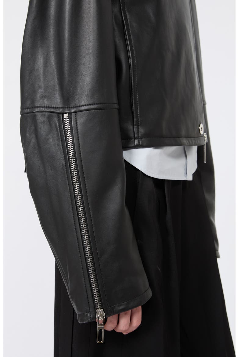 Vicario Fringe Lambskin Leather Crop Jacket, Alternate, color, BLACK