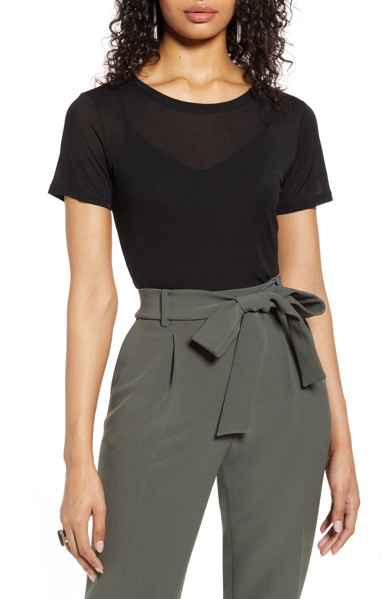 Halogen<sup>®</sup> Mesh Short Sleeve Crewneck Top, Main, color, 