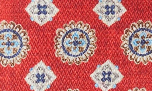 Edward Armah Red Medallion Print Reversible Silk Pocket Square In Red