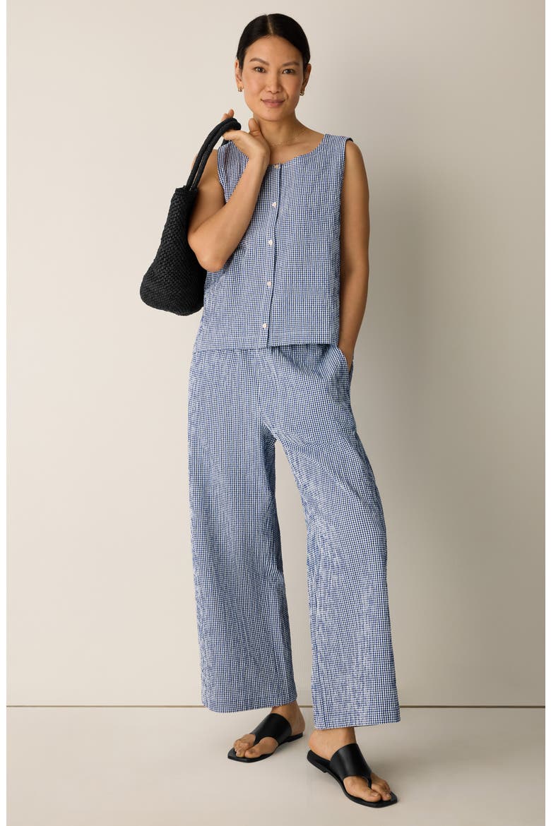 Check Print Wide Leg Ankle Pants, Alternate, color, LIGHT DIVE