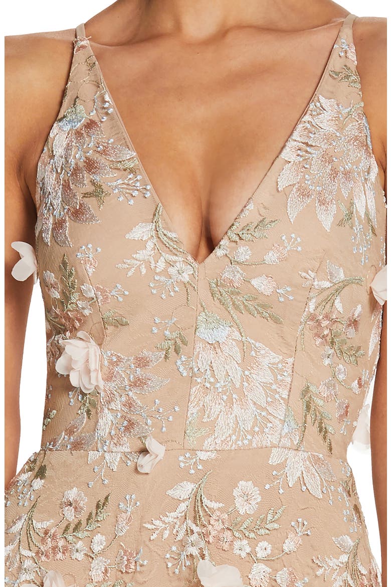 Sidney Deep V-Neck 3D Lace Gown, Alternate, color, PINK FLORAL