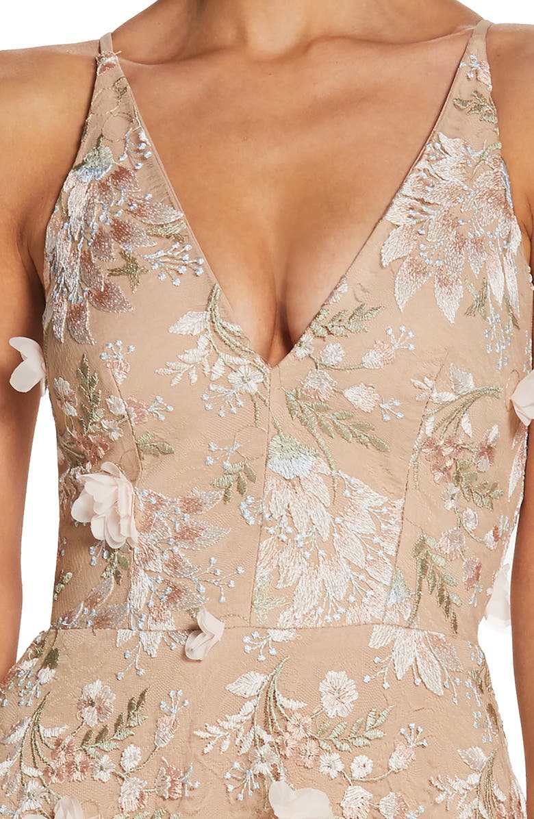 Dress the Population Sidney Deep V-Neck 3D Lace Gown, Alternate, color, Pink Floral