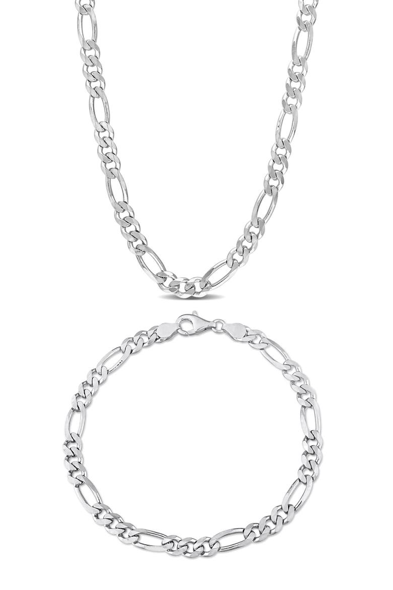 Figaro Chain Bracelet & Necklace Set, Main, color, SILVER