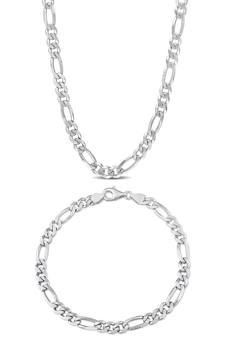 DELMAR Figaro Chain Bracelet & Necklace Set, Main, color, Silver