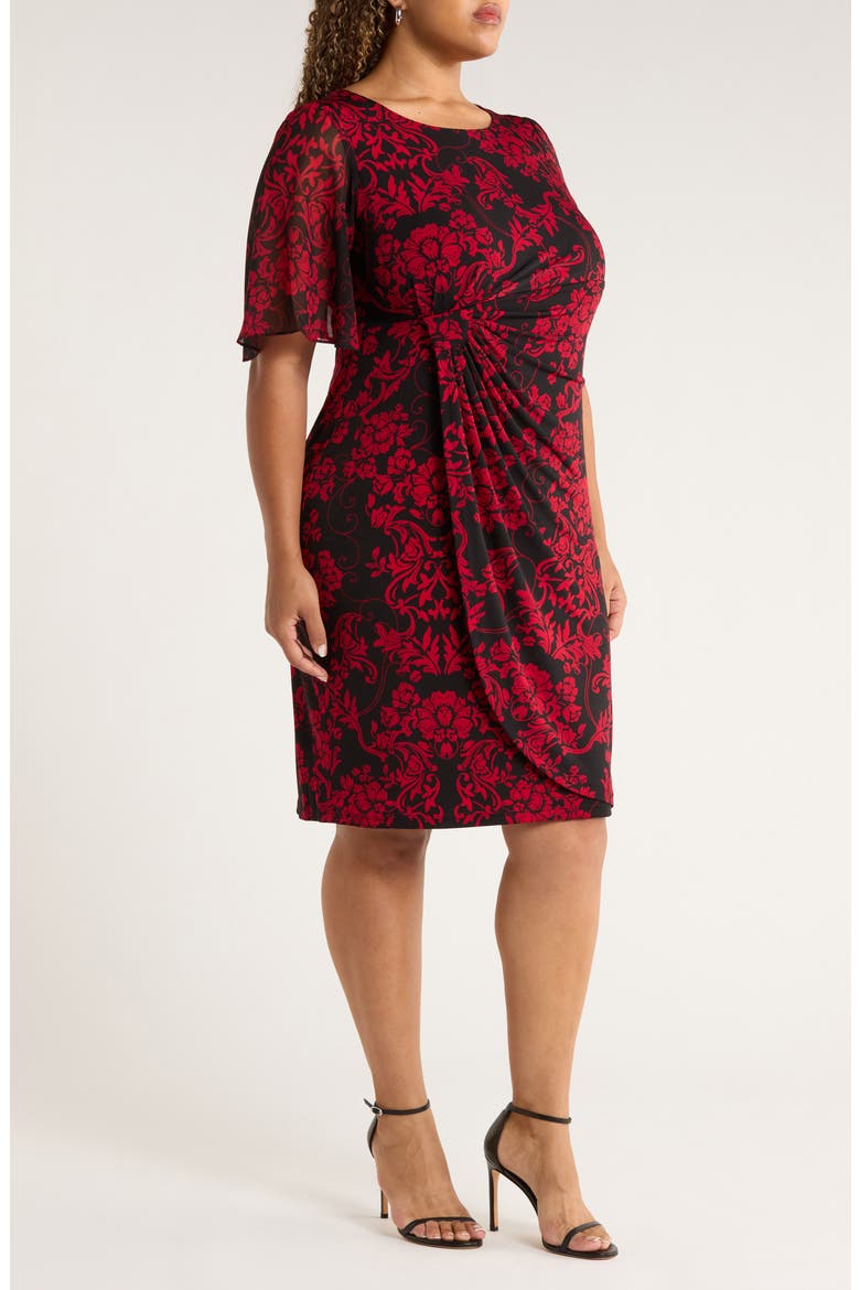 Flutter Sleeve Cocktail Dress, Alternate, color, RED