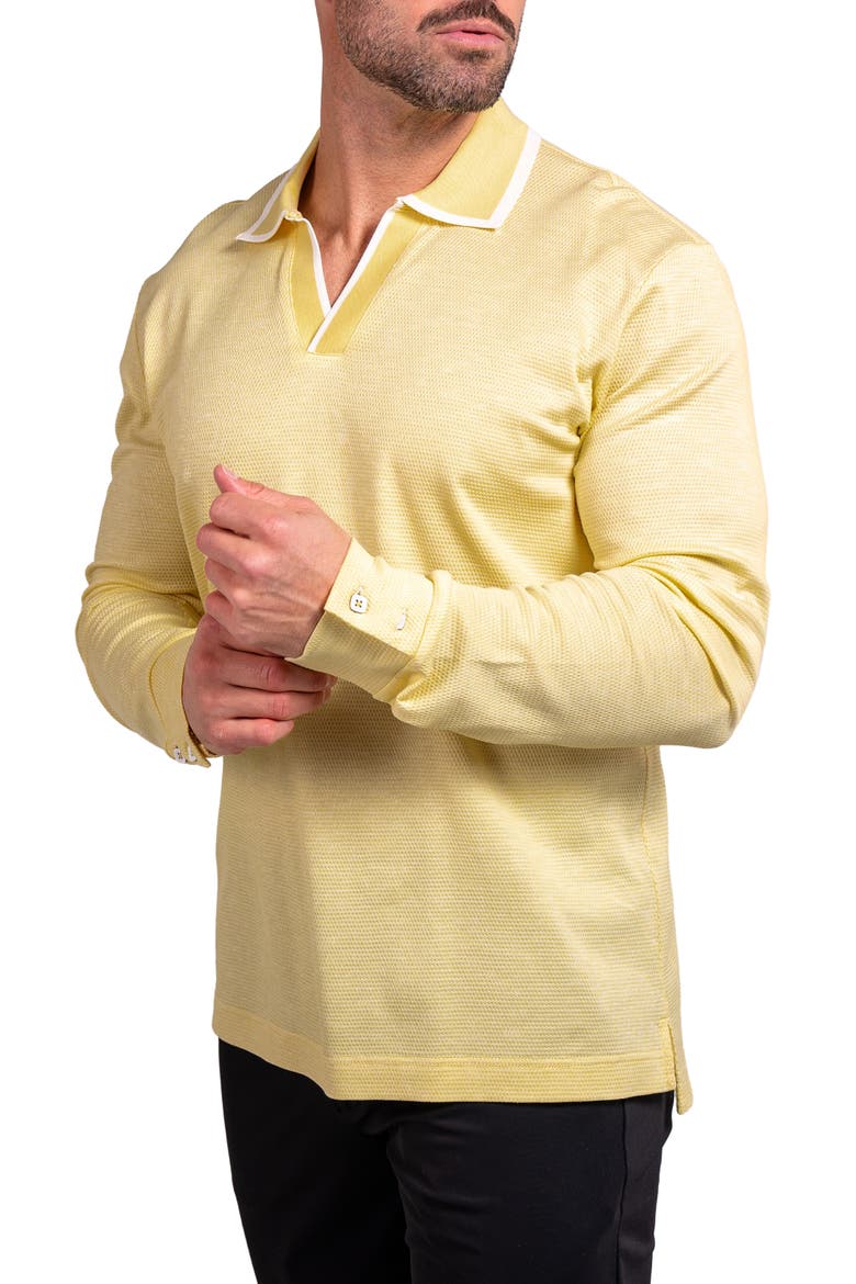 Ascension0003 Yellow Johnny Collar Long Sleeve Textured Cotton Polo, Alternate, color, YELLOW