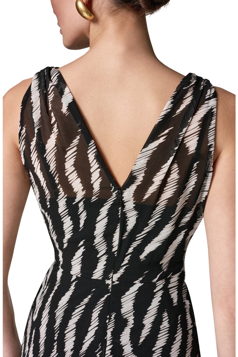 Print Ruched Chiffon Dress, Alternate, color, BLACK CREAM