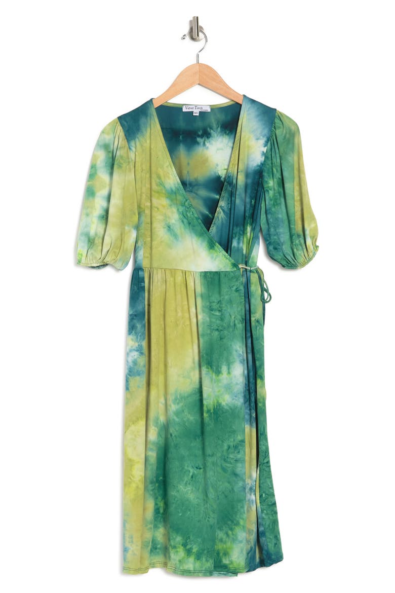 Tie-Dye Puff Sleeve Wrap Dress, Alternate, color, TYE DYE
