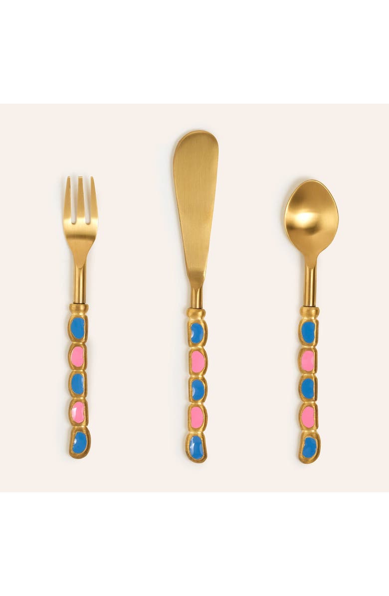 Zsa Zsa Zsu Rampur Set Of 3 Stainless Steel Dessert Fork Spoon Knife Set, Main, color, Gold
