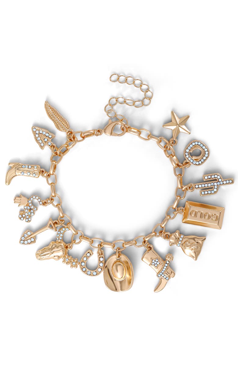 Jessica Simpson Gold-Tone Mixed Charm Toggle Bracelet, Main, color, Gold