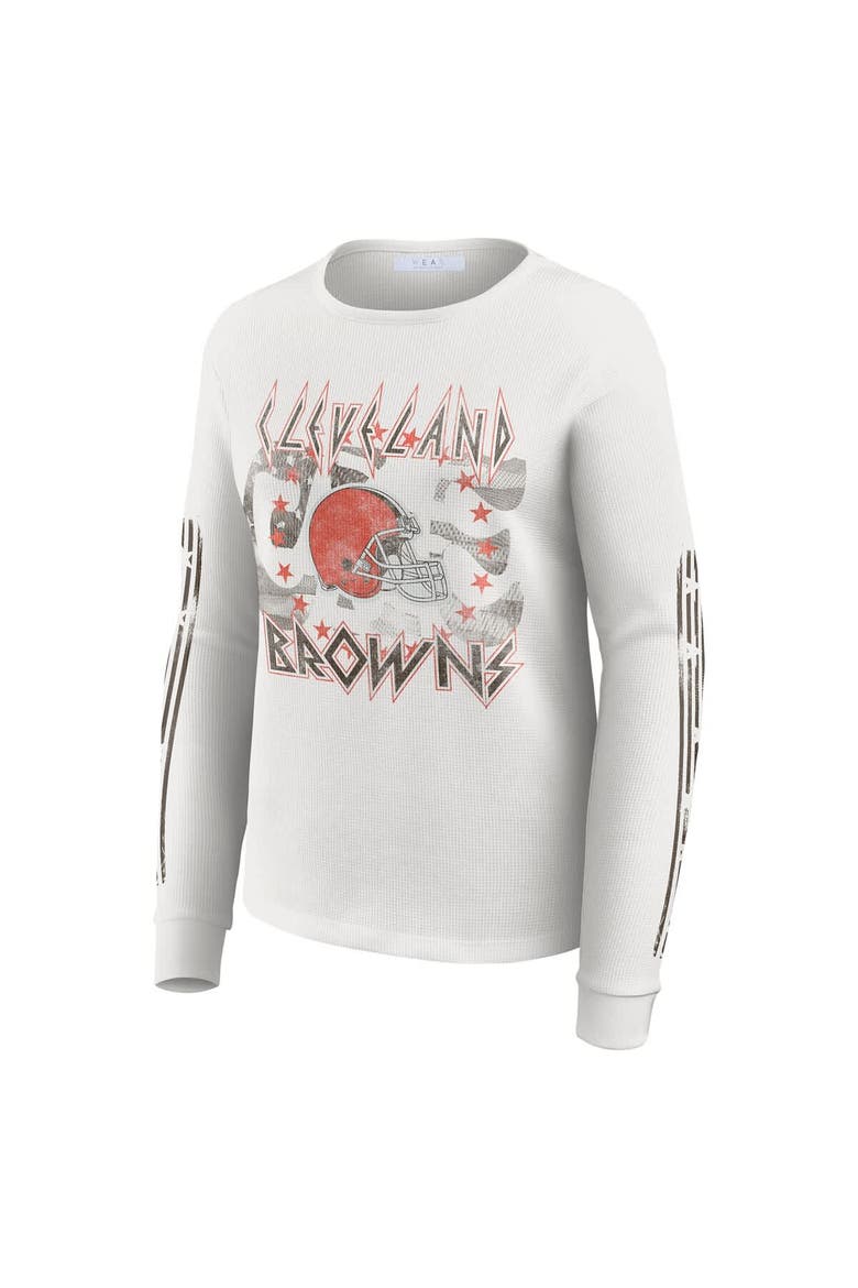 Women's WEAR by Erin Andrews  White Cleveland Browns Graphic Waffle Long-Sleeve T-Shirt, Alternate, color, White