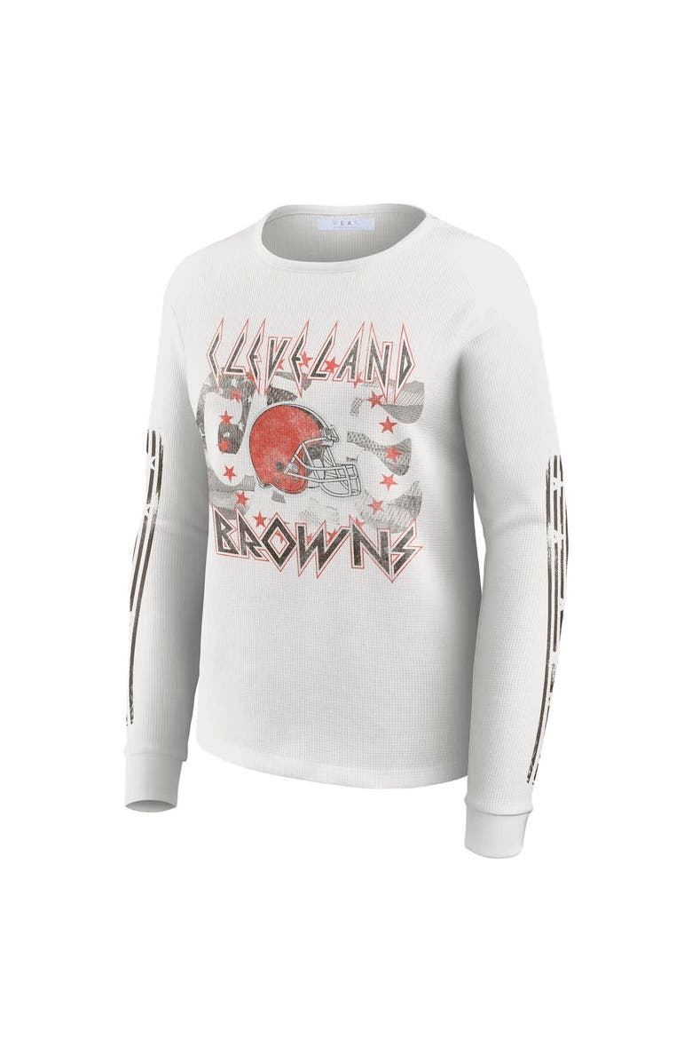 WEAR by Erin Andrews Women's WEAR by Erin Andrews White Cleveland Browns Graphic Waffle Long-Sleeve T-Shirt, Alternate, color, White