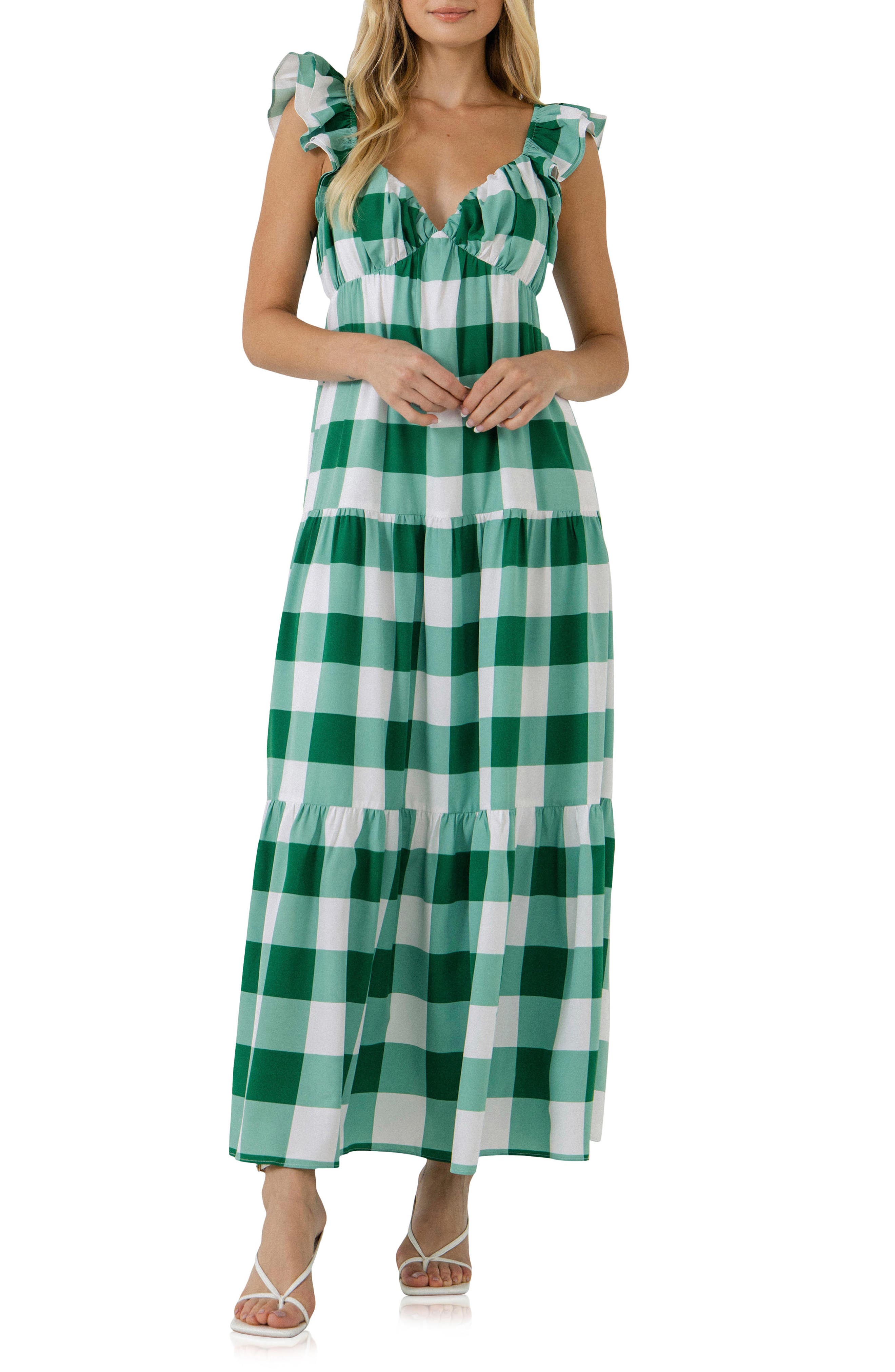 English Factory Gingham Tiered Maxi Dress (Women) | Nordstromrack