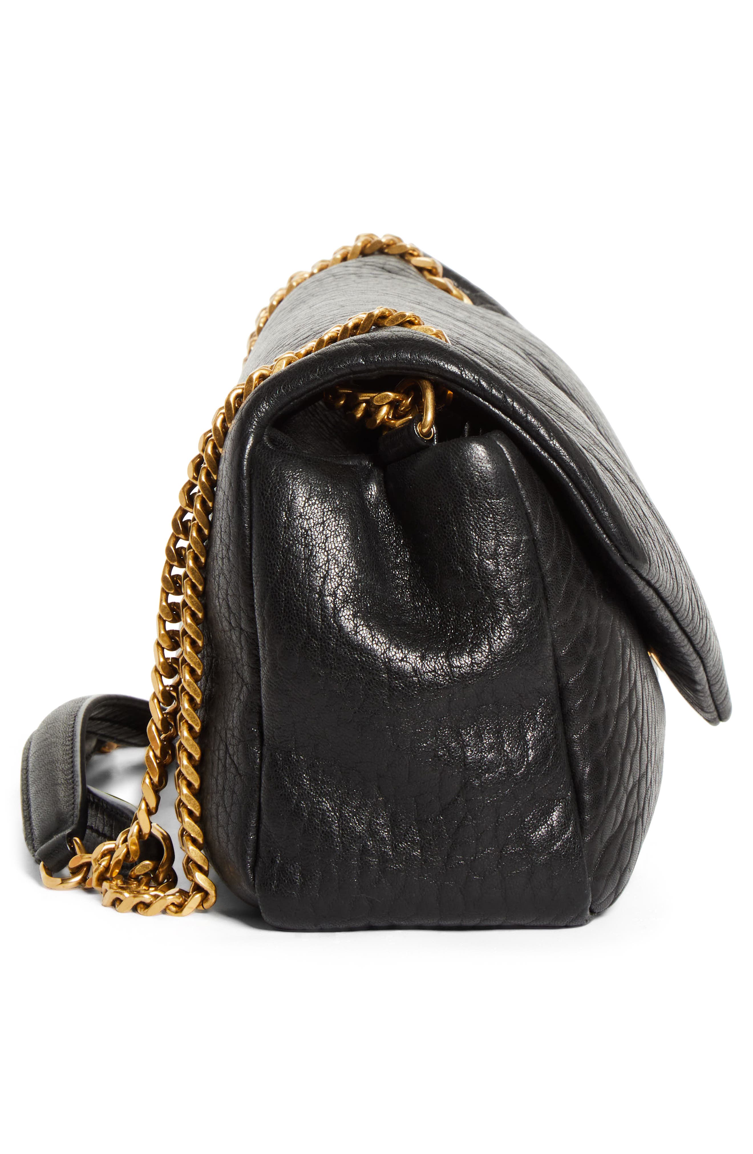 Saint Laurent Medium Calypso Leather Shoulder Bag, Alternate, color, Noir
