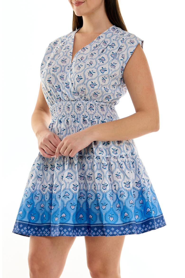 Floral Cap Sleeve Cotton Fit & Flare Dress, Alternate, color, IVORY PURPLE MULTI