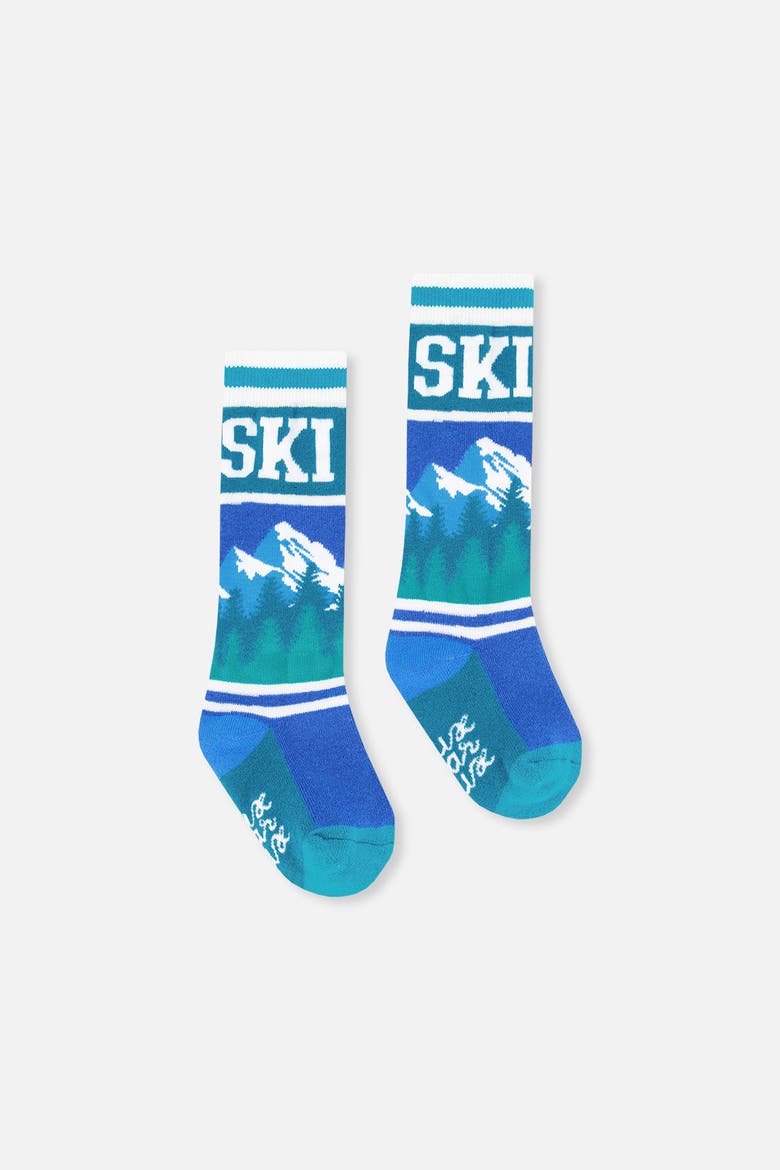 Merino Wool Mountain Graphic Ski Socks, Alternate, color, Dark Blue