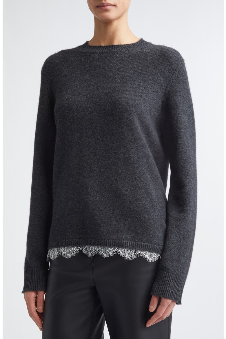 Arvo Lace Trim Cashmere Sweater, Alternate, color, CHARCOAL/ IVORY
