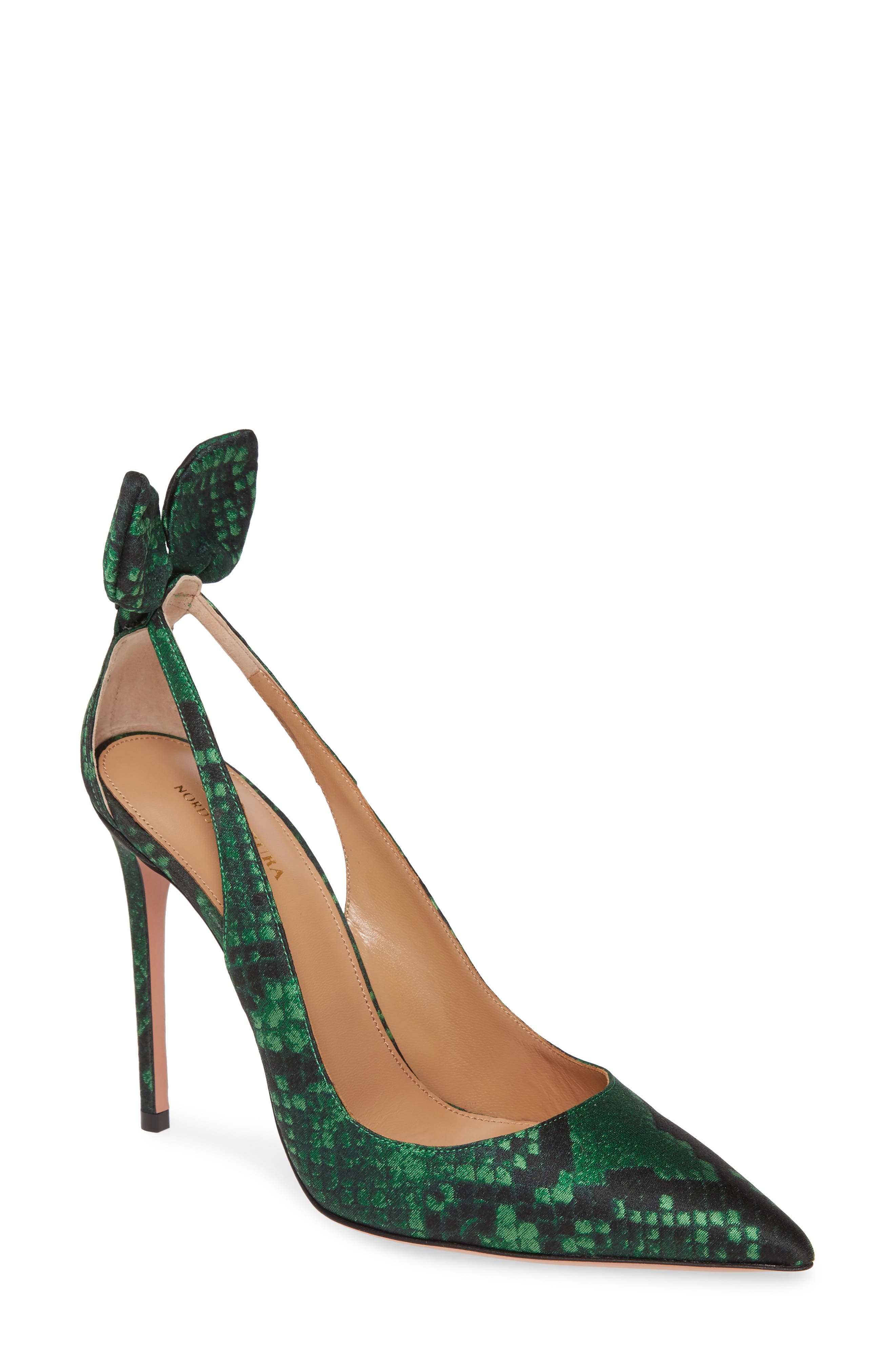 Aquazzura Deneuve Snake Print Pointed Toe Pump, Main, color, 