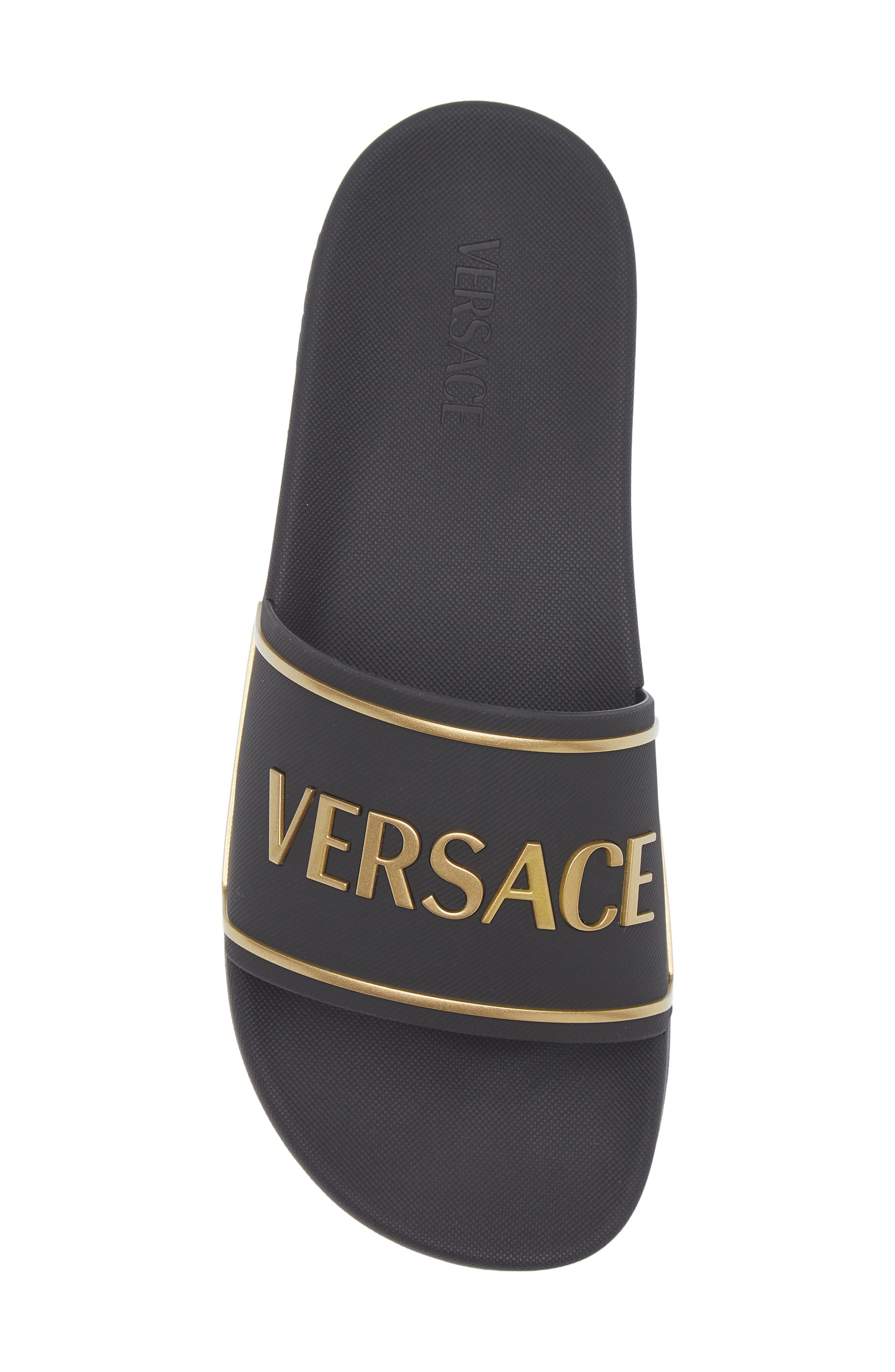 Versace Logo Pool Slide Sandal, Alternate, color, Black Gold