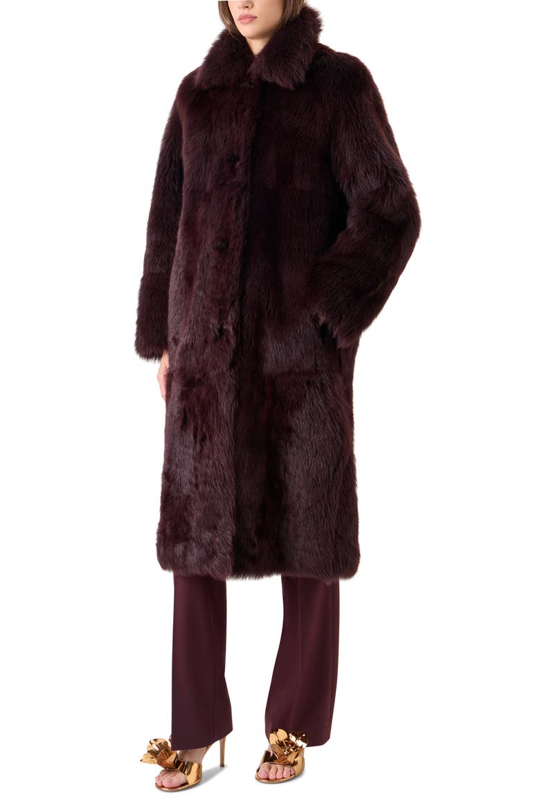 Ruth Genuine Shearling Reversible Long Coat, Alternate, color, MERLOT RED