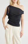 WAYF Bow One-Shoulder Ruched Top