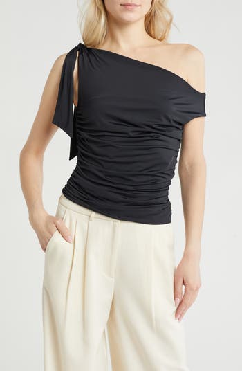 ★TOUT Y EST★ Bow shoulder 32 RCBSX23631BKX WAYF Bow One-Shoulder Ruched Top | Nordstromrack