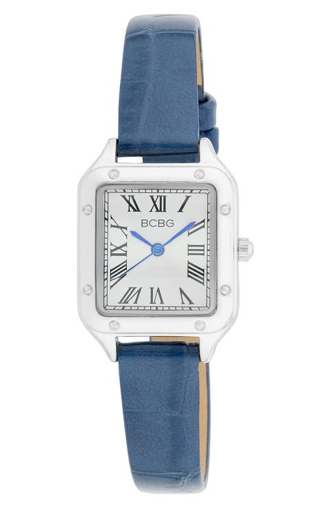 Square Face Faux Leather Strap Watch, 25mm