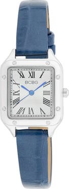 BCBG Square Face Faux Leather Strap Watch, 25mm