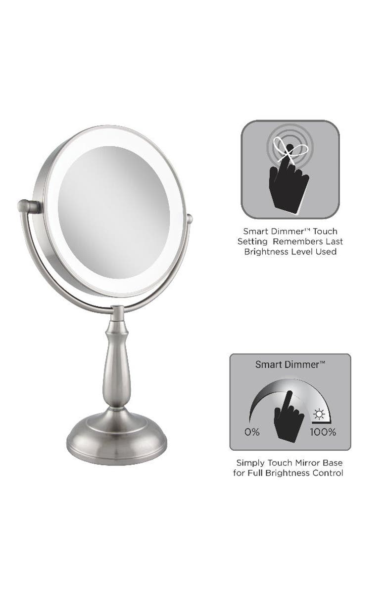 Zadro Lighted Makeup Mirror with 5X/1X Magnification & Touch Base Controls, Alternate, color, Chrome