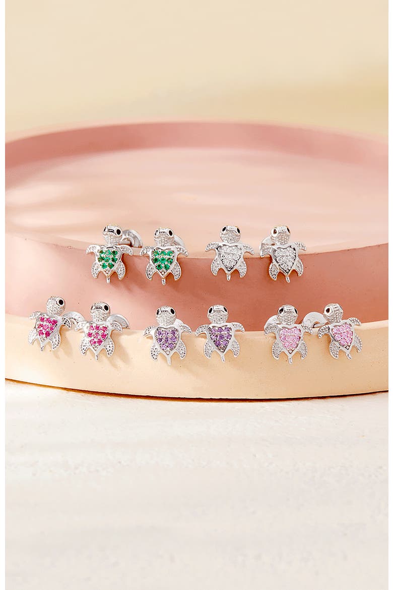 Cubic Zirconia Turtle Earrings, Alternate, color, Pink